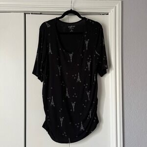 a:glow‎ Maternity Top Eiffel Tower Print Ruched Sides Black XL